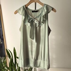 The Limited Green Ruffled Tie Front Blouse M